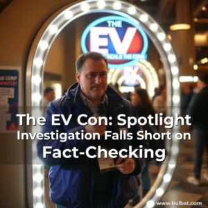 Artistic representation for The EV Con: Spotlight Investigation Falls Short on Fact-Checking